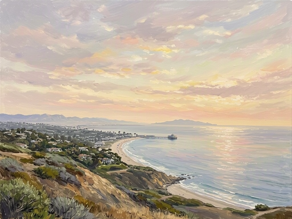 Illustration of the landscape around the South Bay, not a photo of a listed building